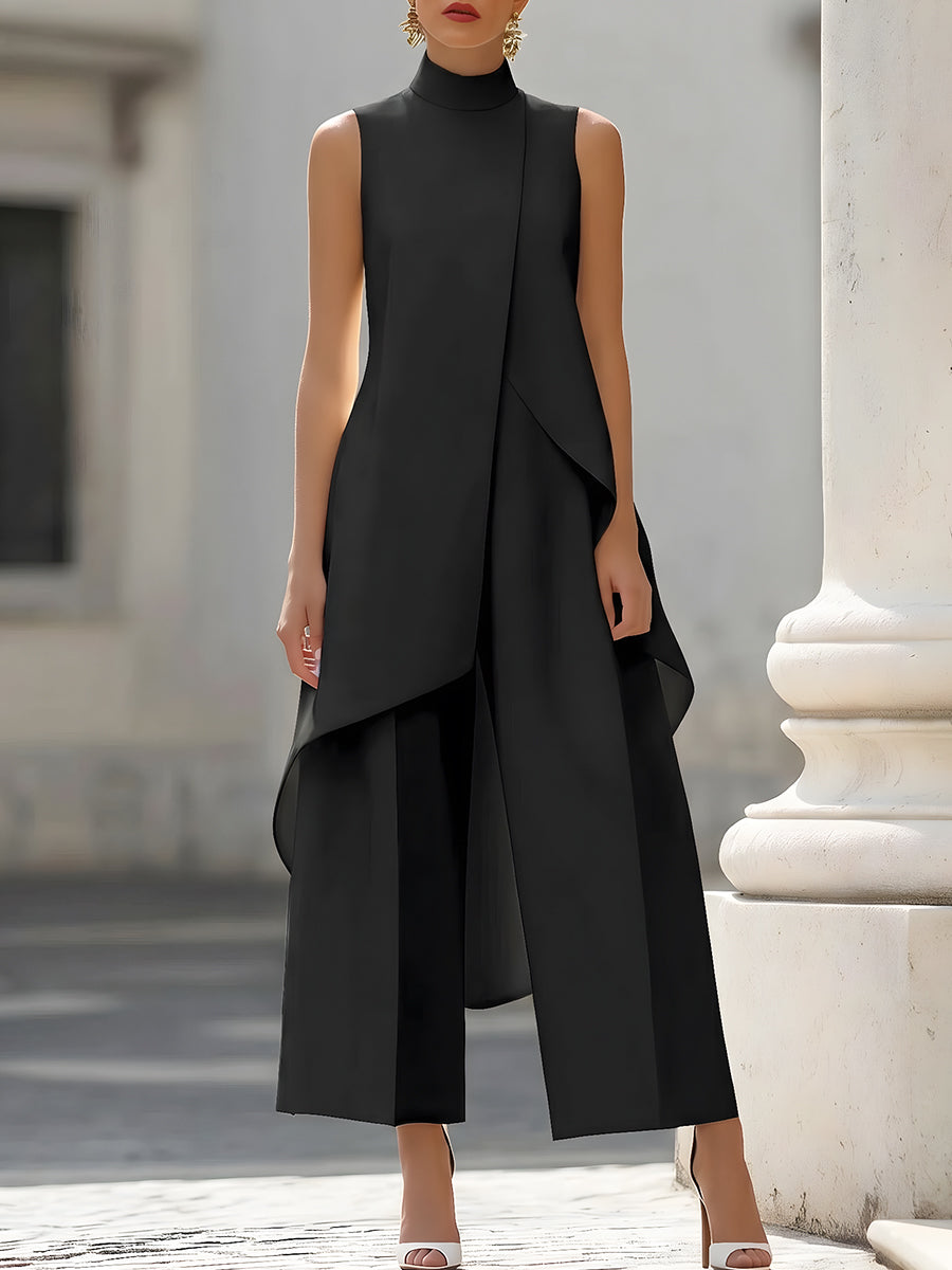 Martina | High-Neck Sculpted Wide-Leg Jumpsuit for Women