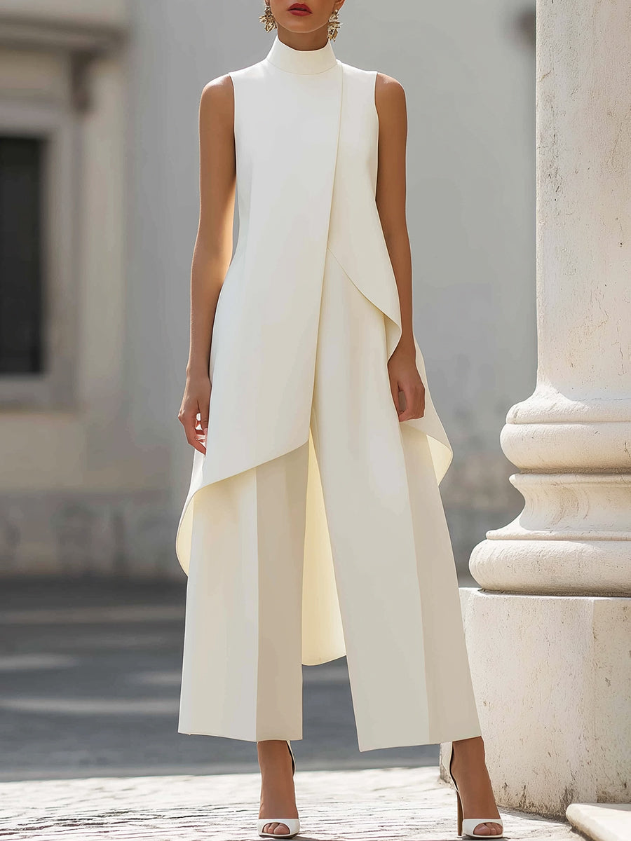 Martina | High-Neck Sculpted Wide-Leg Jumpsuit for Women