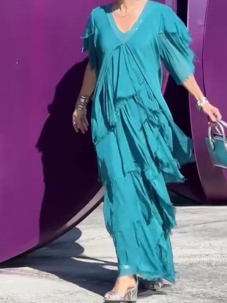 SAVANE | Long Flowing Dress with Elegant V-Neck