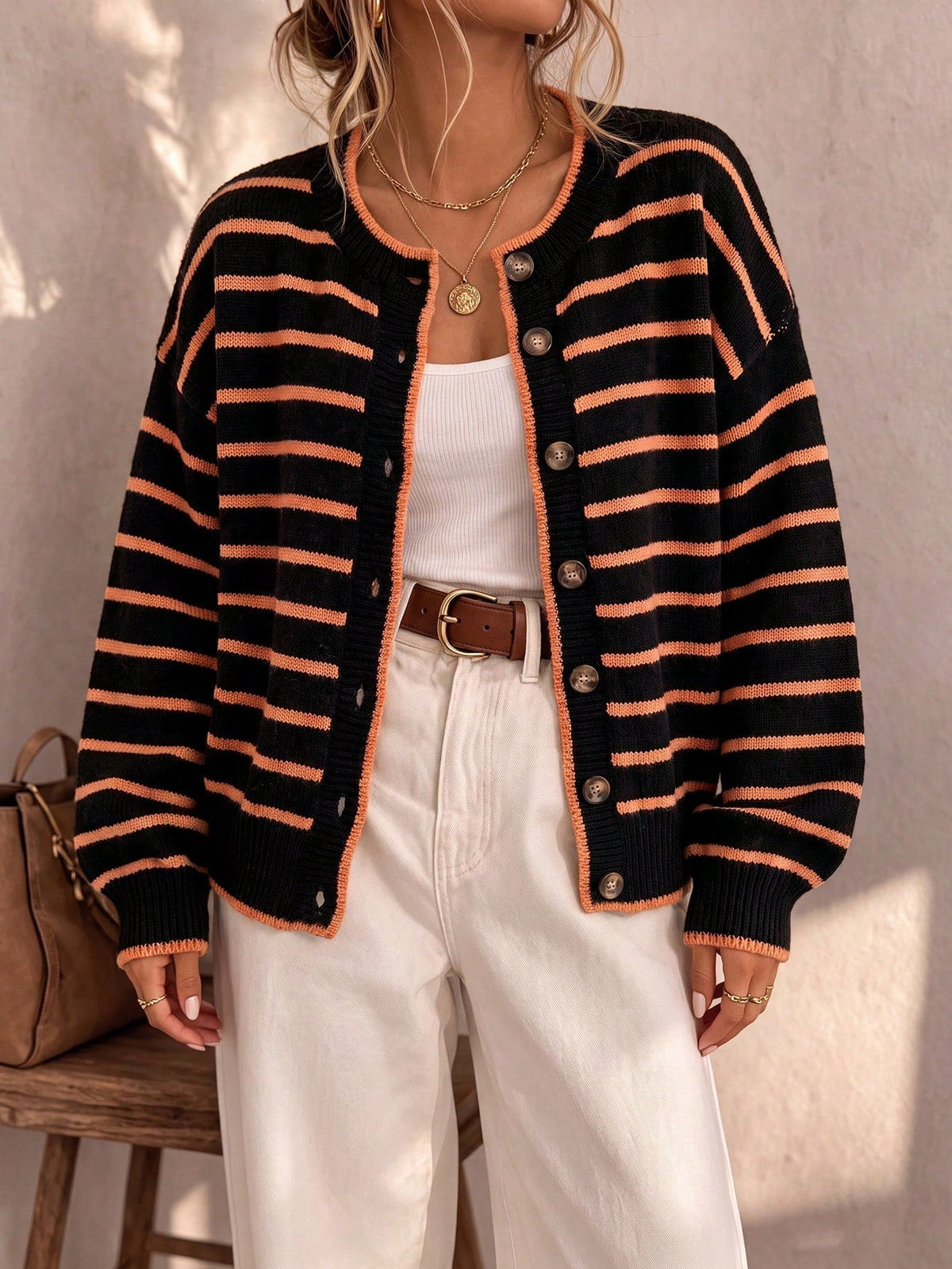 Astrid - Striped Knit Cardigan with Pockets