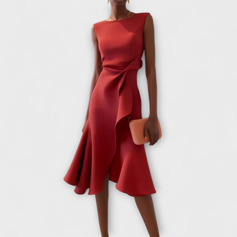 Juliette – Asymmetrical Midi Dress with Draping