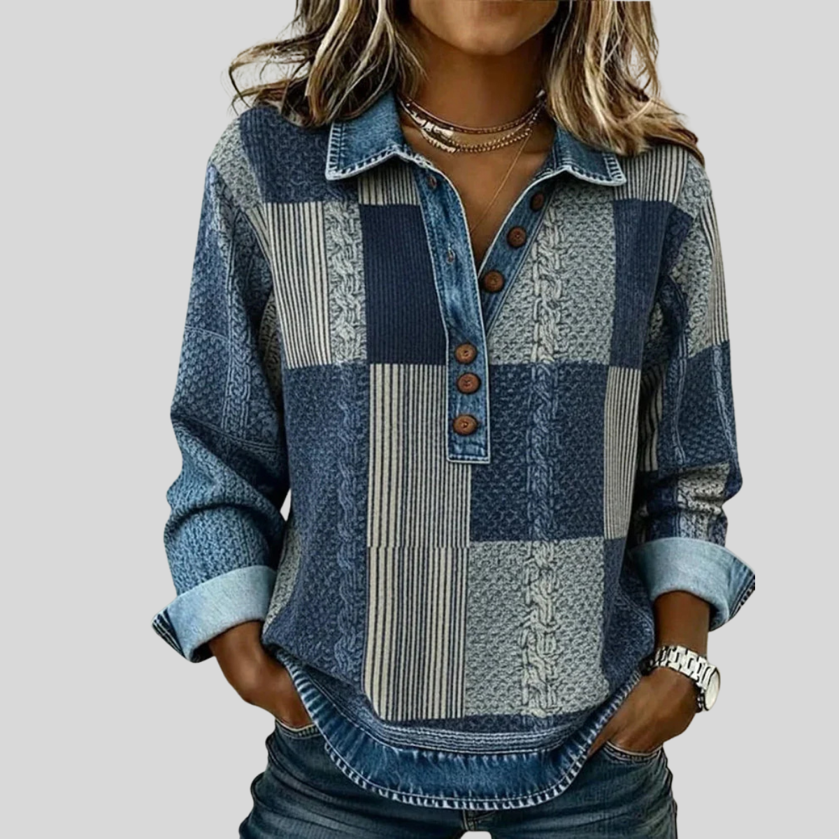 Colleen | Patchwork Collared Pullover