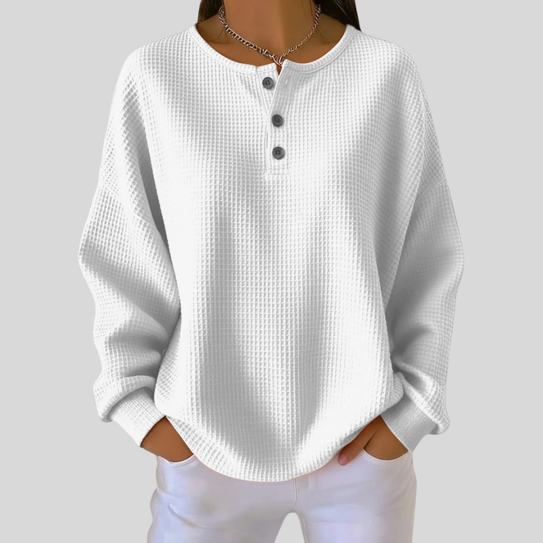 Jenna | Relaxed Waffle-Knit Henley Top
