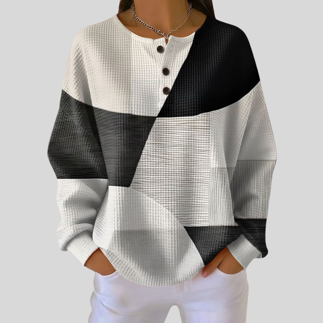 Gemma | Textured Colorblock Henley Sweatshirt