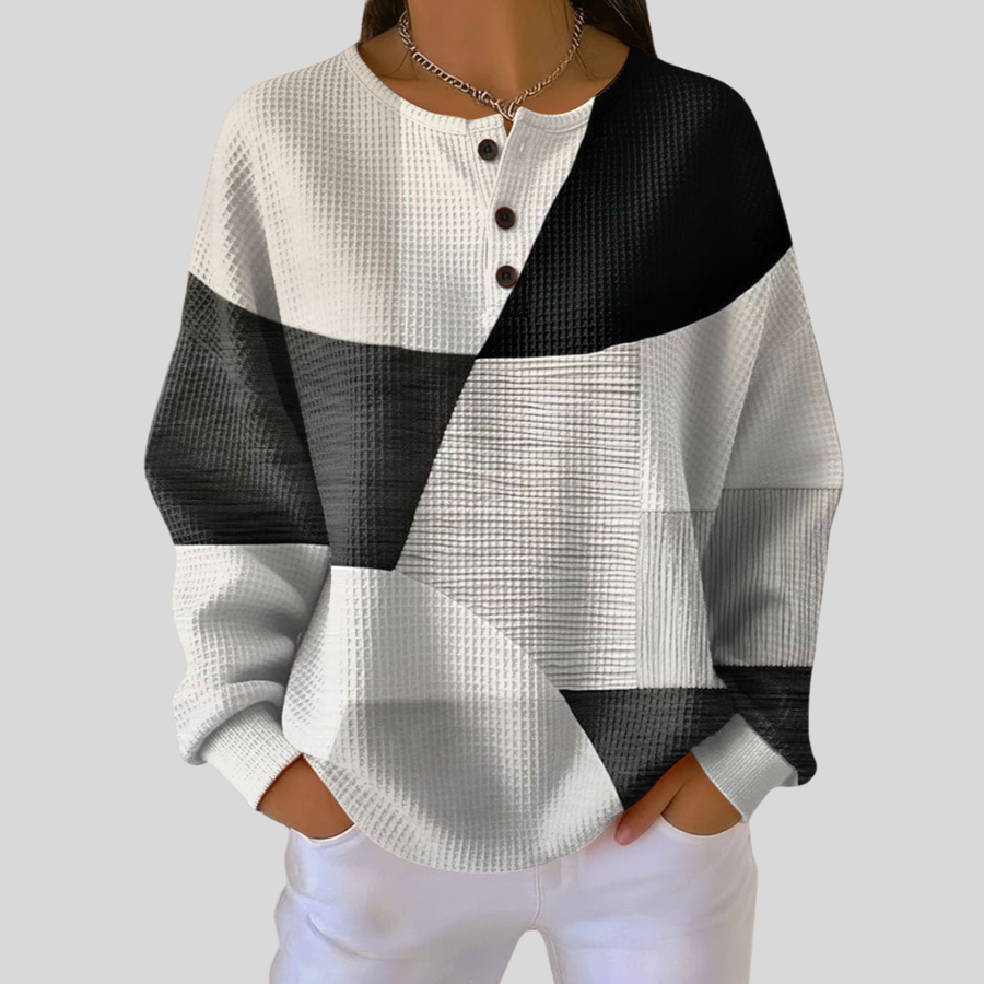 Gemma | Textured Colorblock Henley Sweatshirt