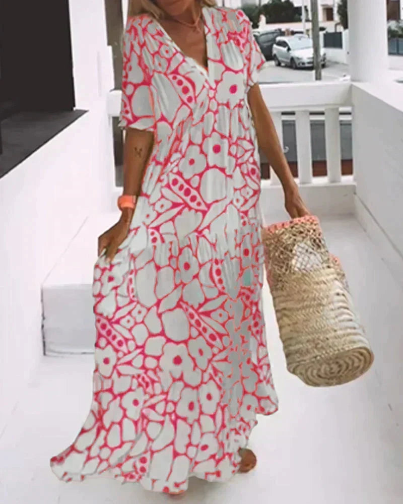 CHRISTINE | Long Summer Dress with Flowing Cut and Elegant Graphic Pattern