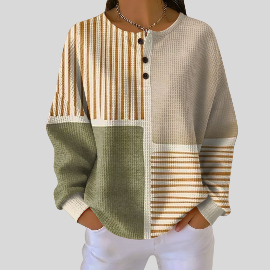 Geraldine | Color-Block Waffle Henley Top
