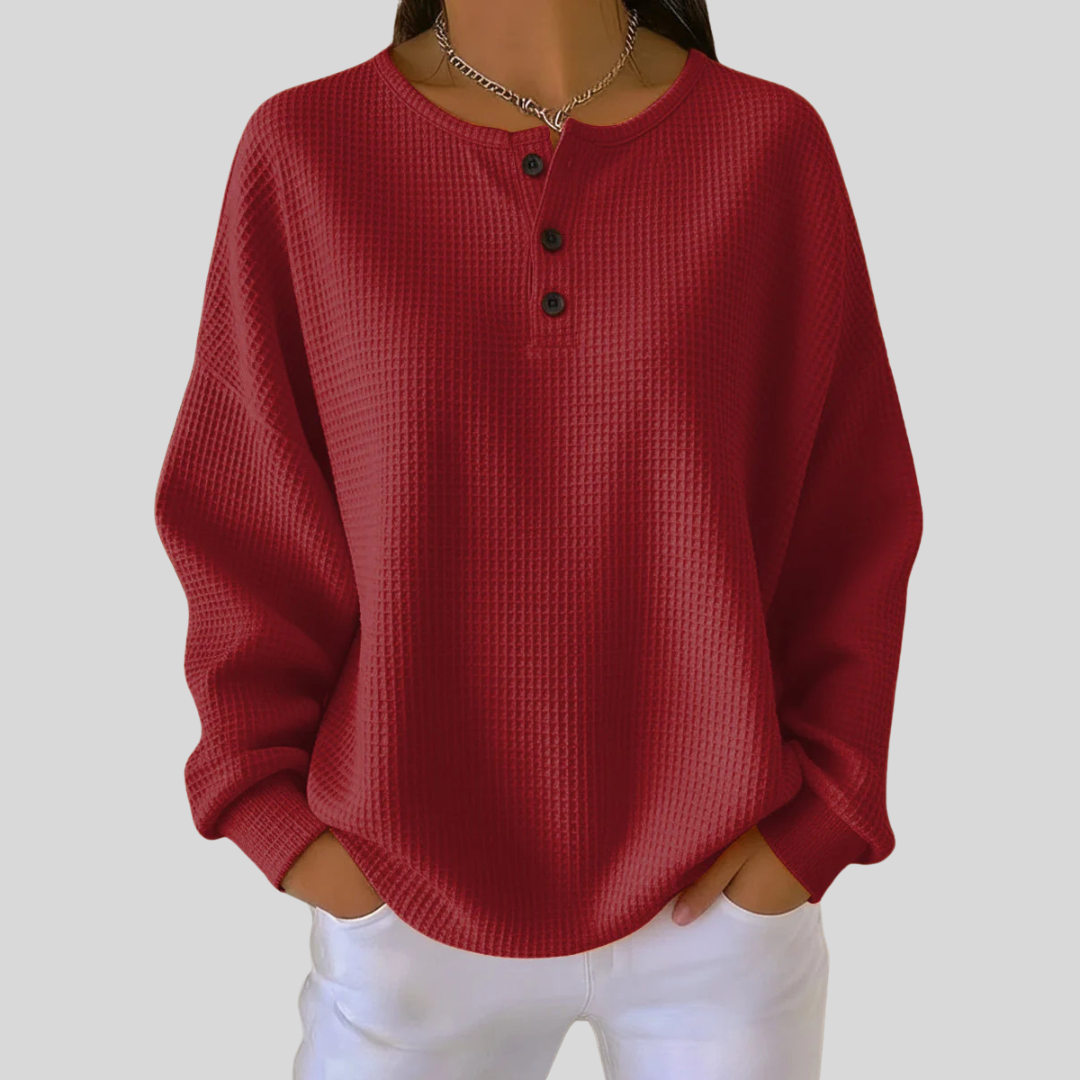 Jenna | Relaxed Waffle-Knit Henley Top