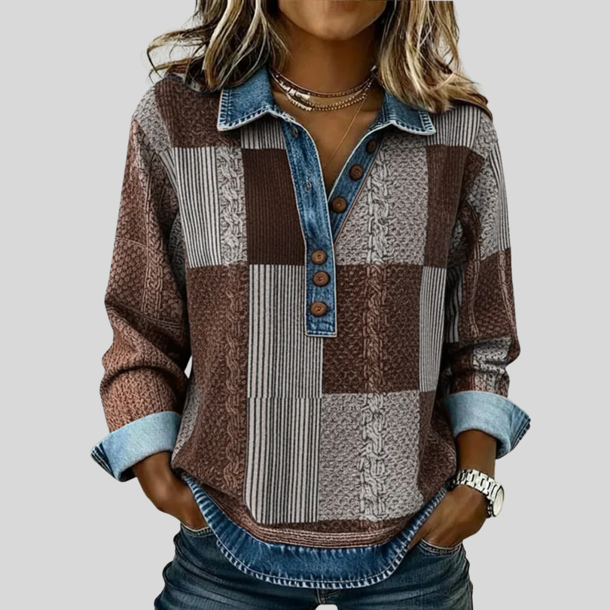 Colleen | Patchwork Collared Pullover