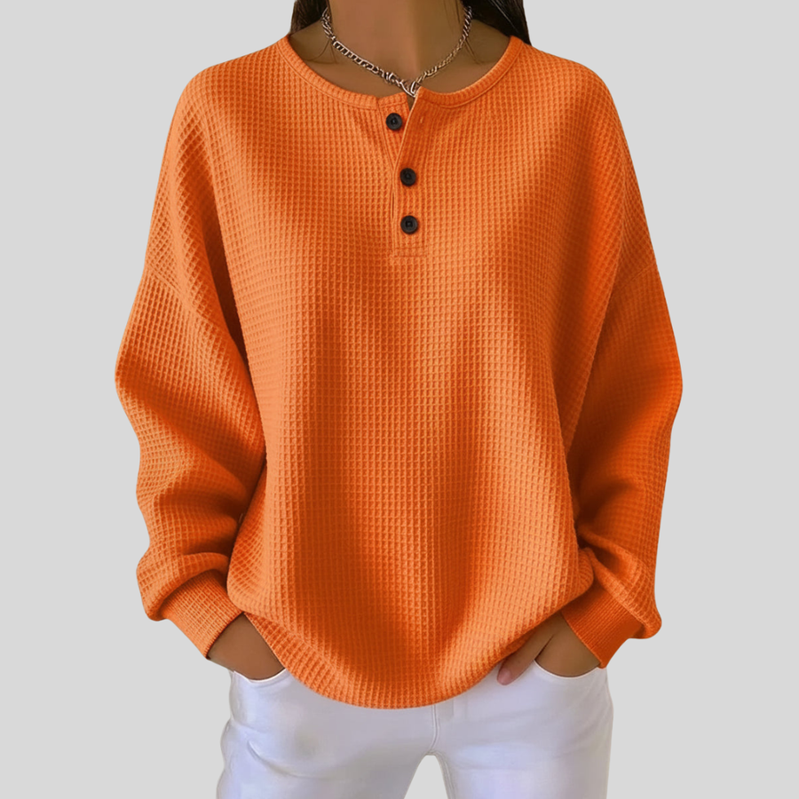 Jenna | Relaxed Waffle-Knit Henley Top