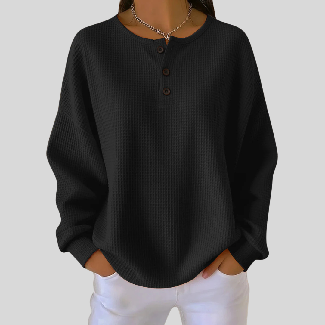 Jenna | Relaxed Waffle-Knit Henley Top