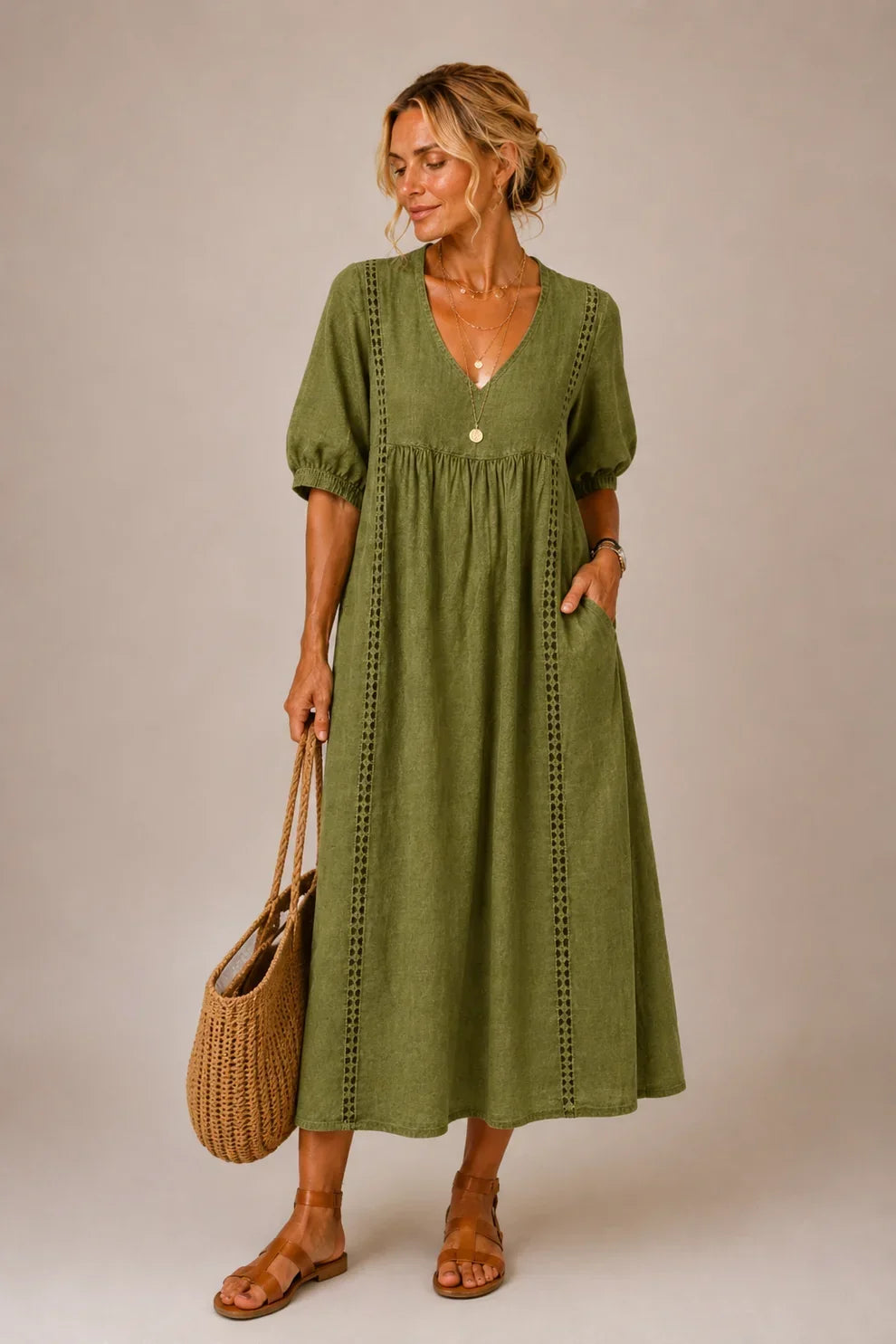 Brooklyn™ | Tummy-Flattering Midi Dress with V-Neck