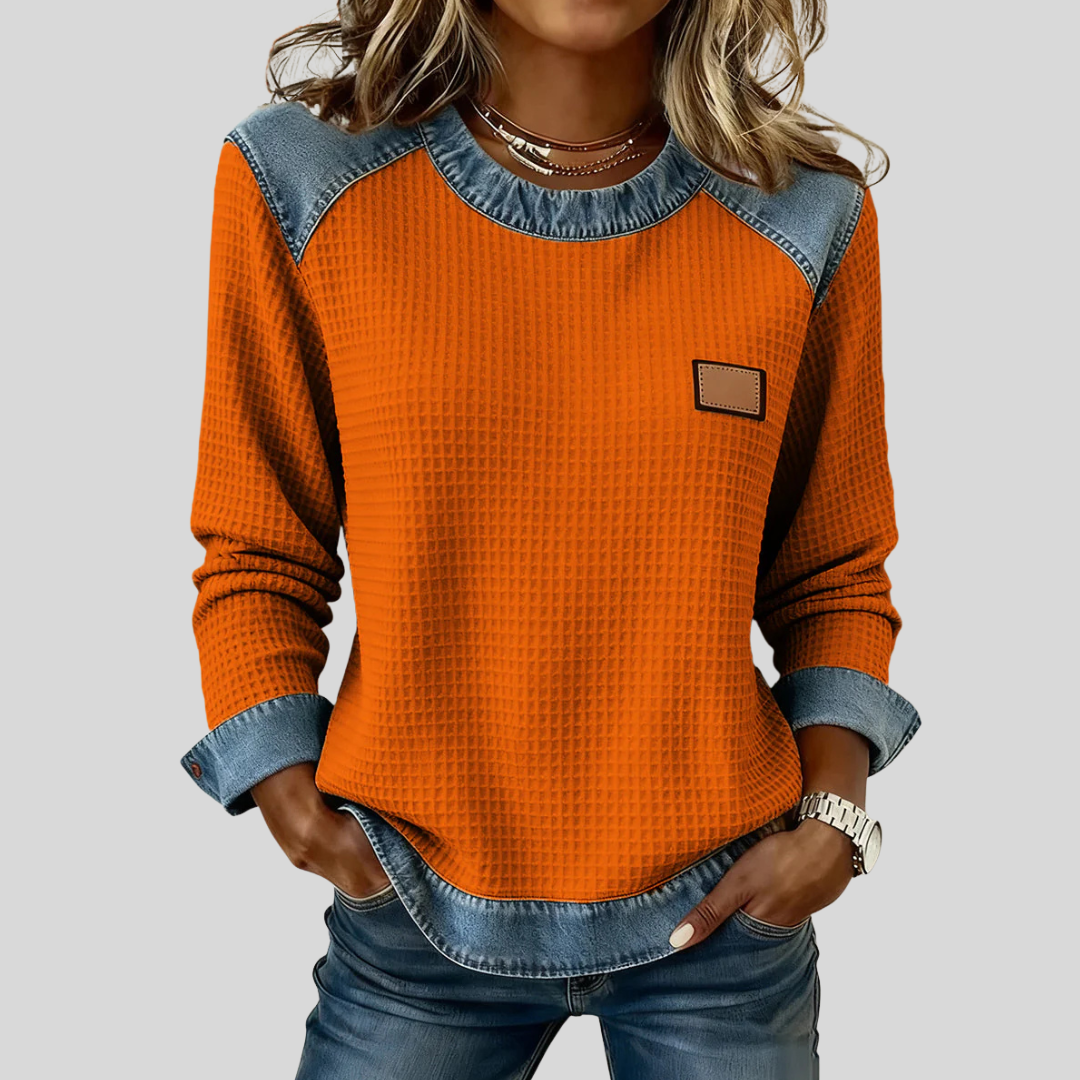 Cindy | Textured Contrast-Trim Sweatshirt