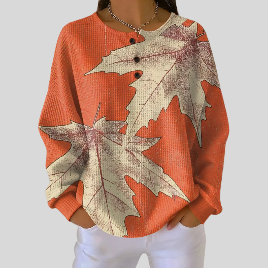 Dorothy | Autumn Leaf Button-Neck Sweatshirt