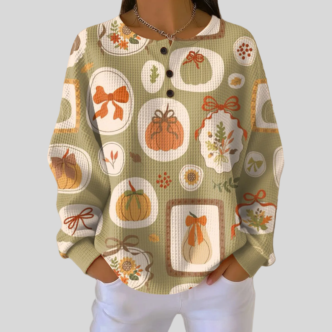 Doris | Autumn Charm Button-Neck Sweatshirt