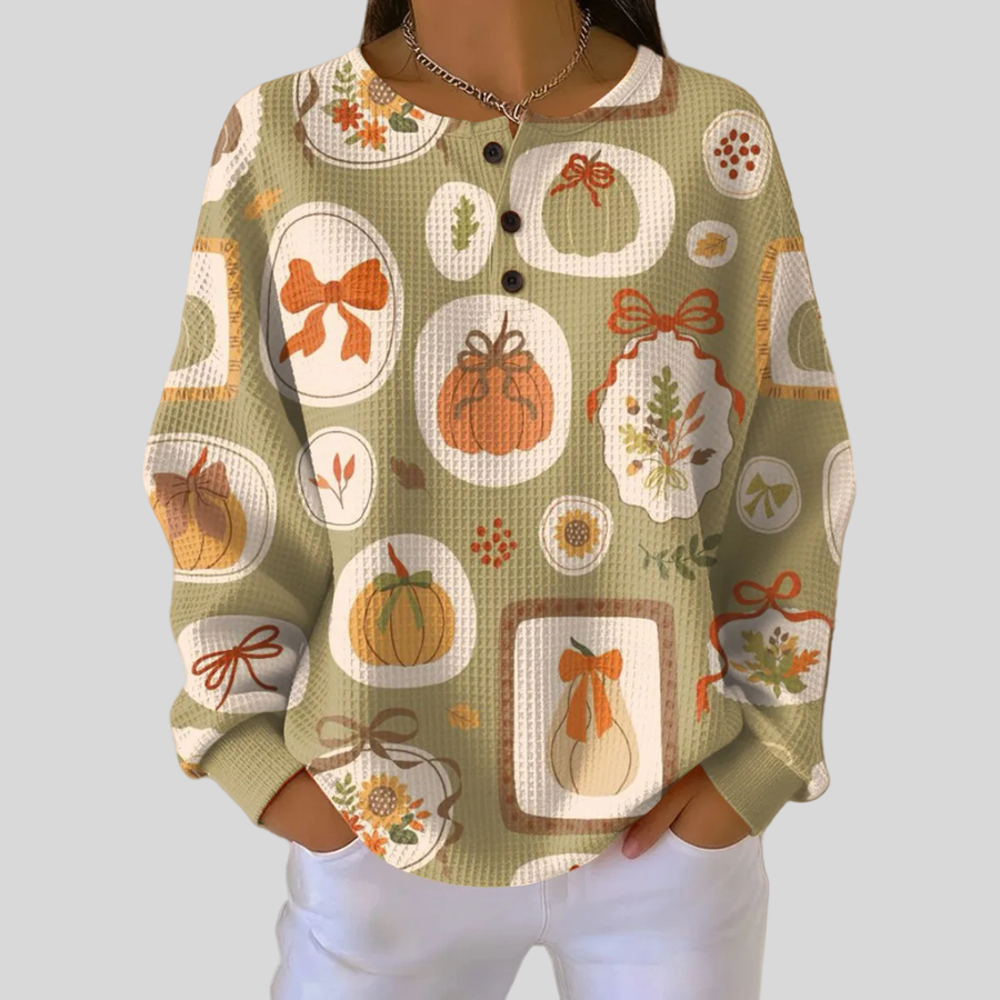 Doris | Autumn Charm Button-Neck Sweatshirt
