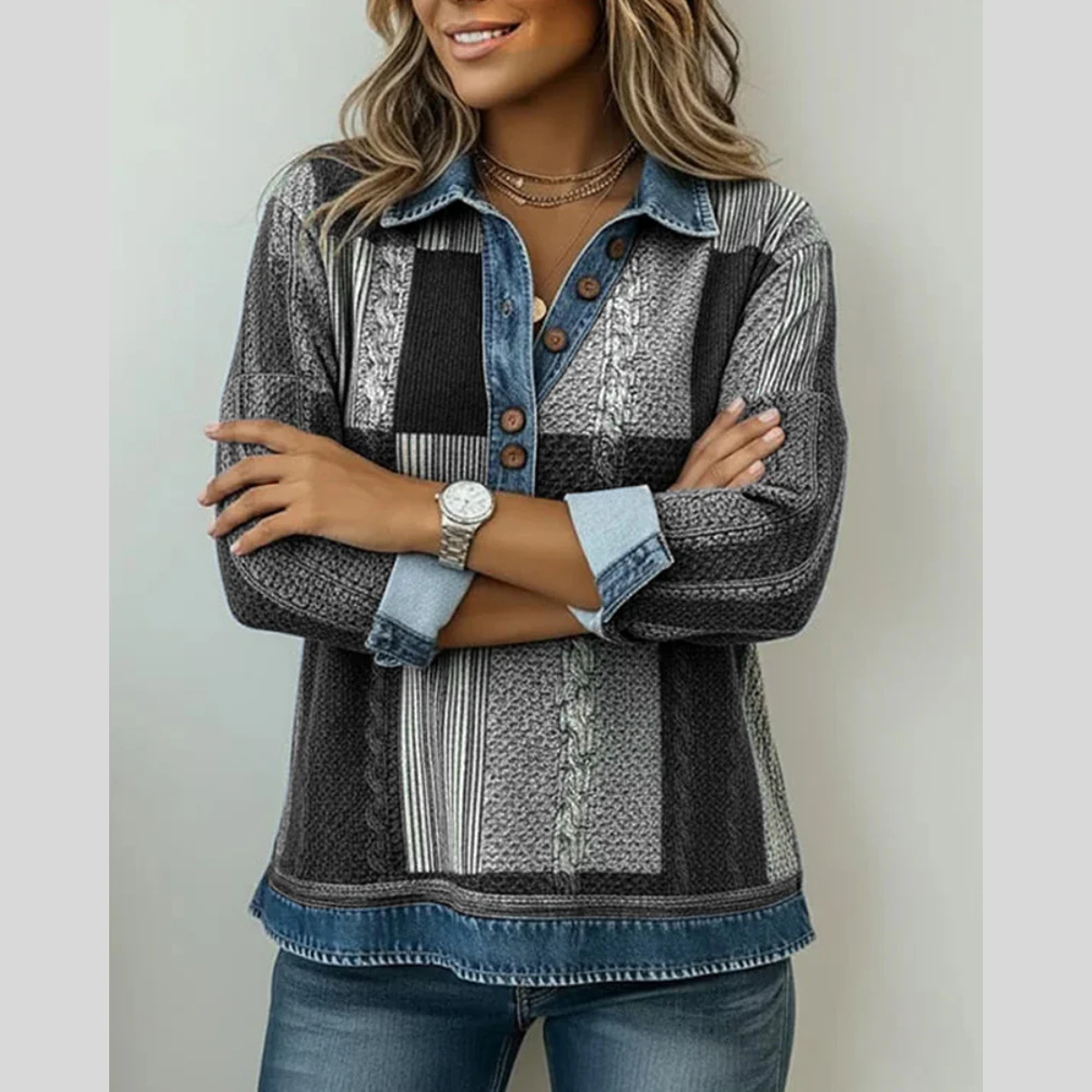Colleen | Patchwork Collared Pullover