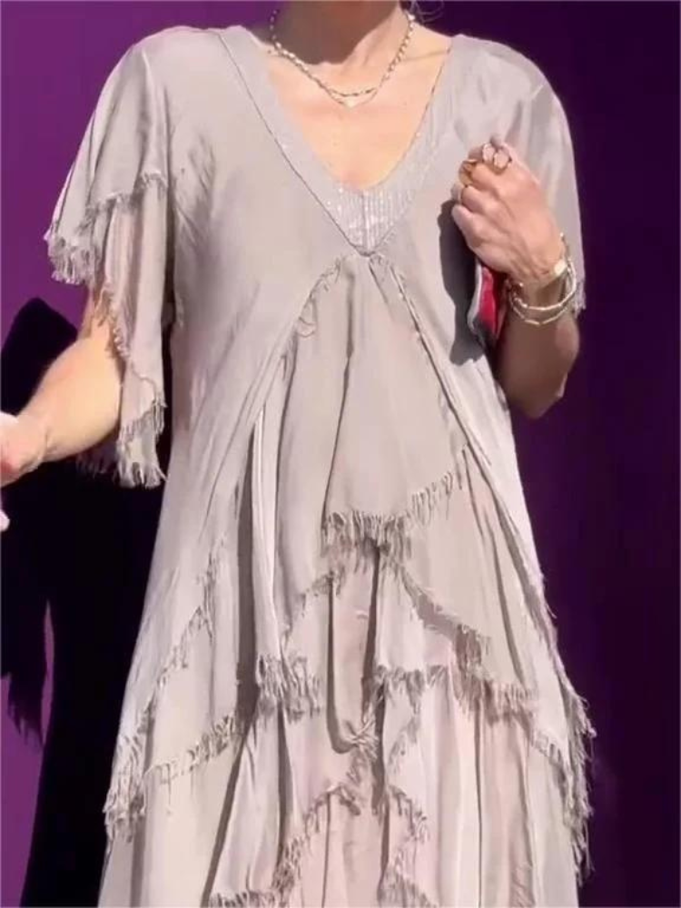 SAVANE | Long Flowing Dress with Elegant V-Neck