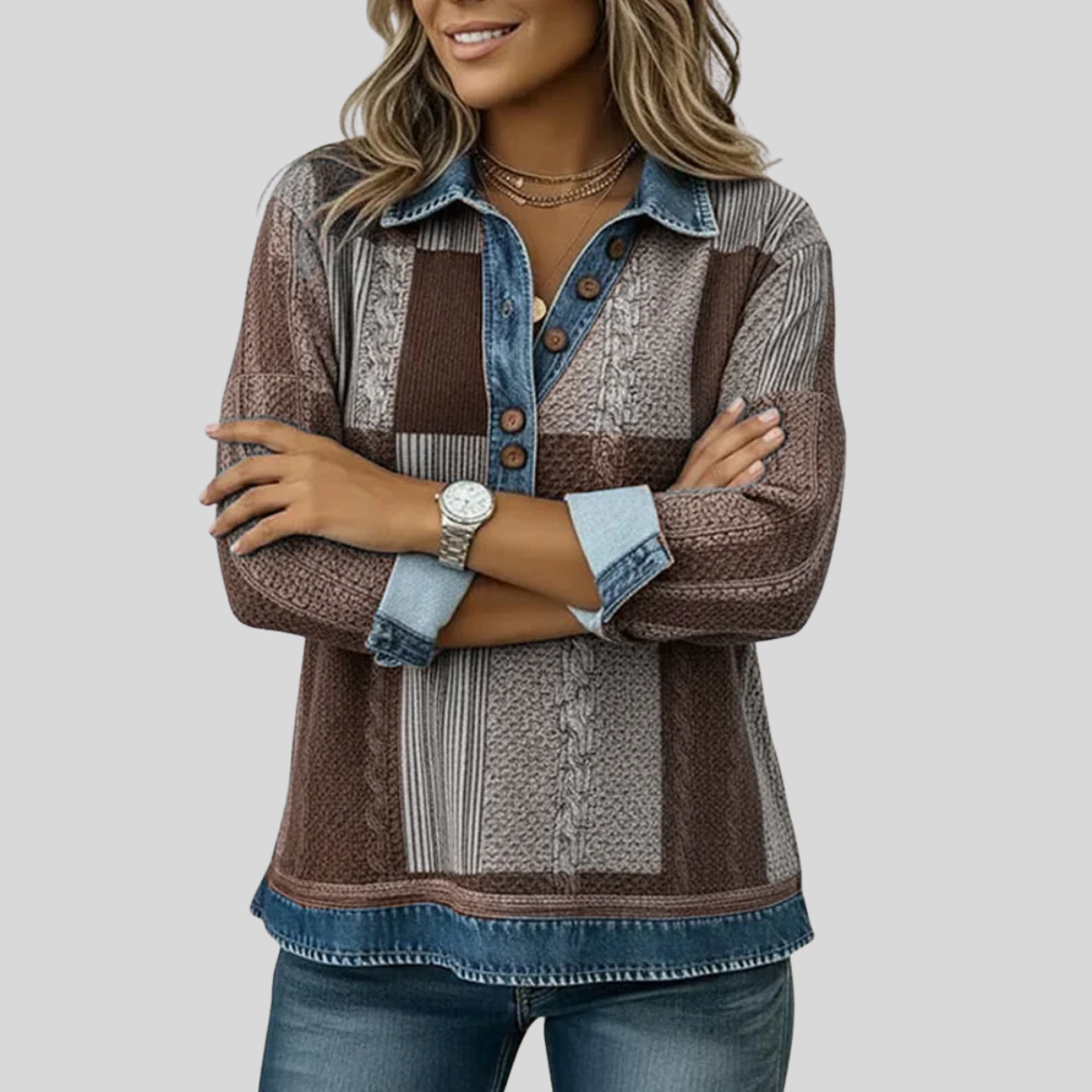 Colleen | Patchwork Collared Pullover