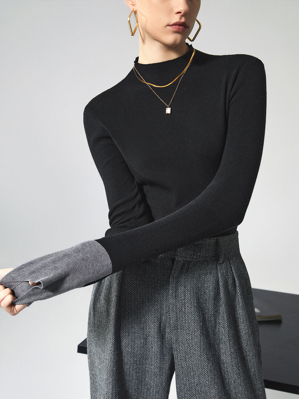 Contrast Cuff Knit Sweater