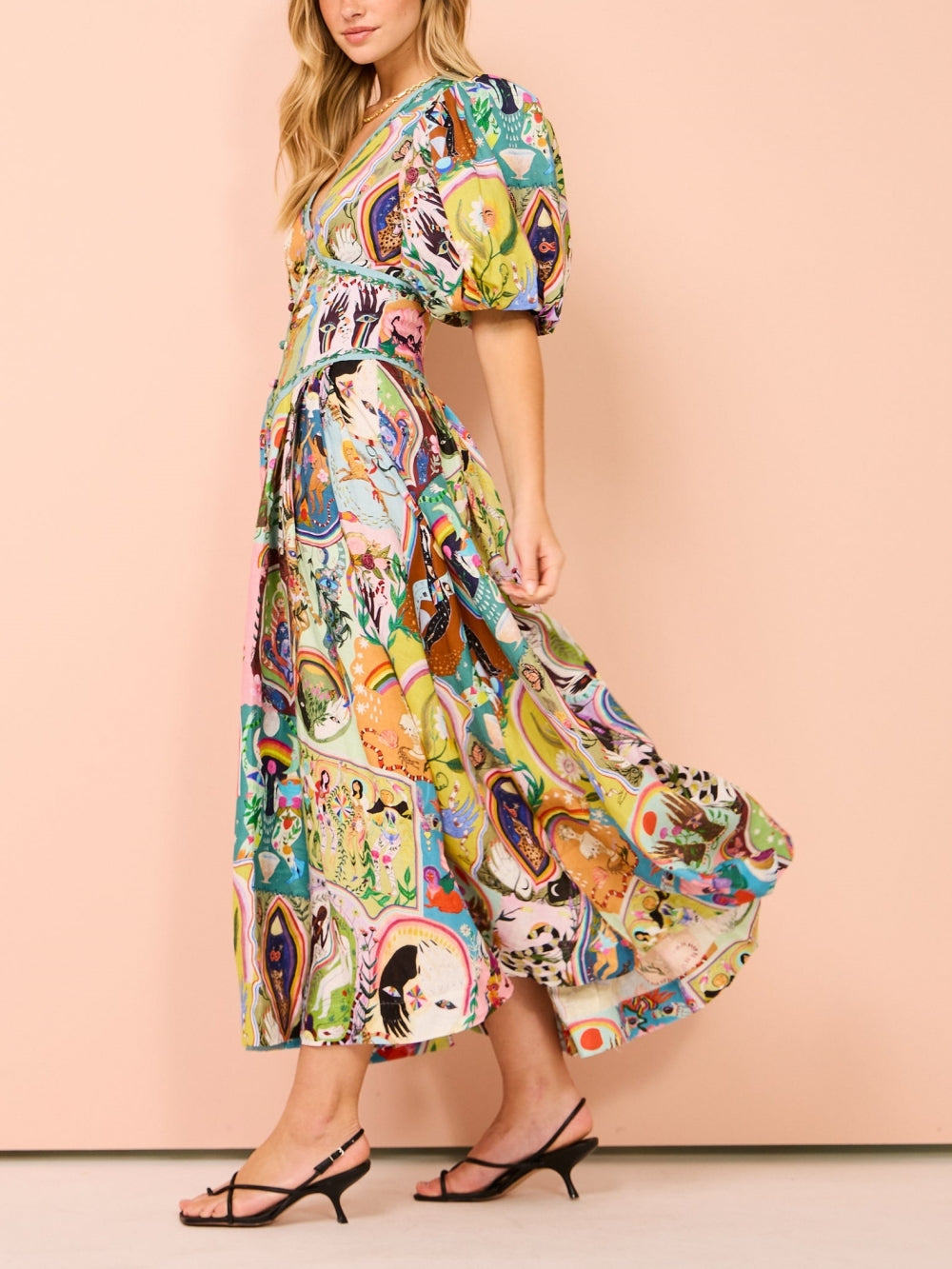 Casual Midi Dress with Graffiti Print Evergreen