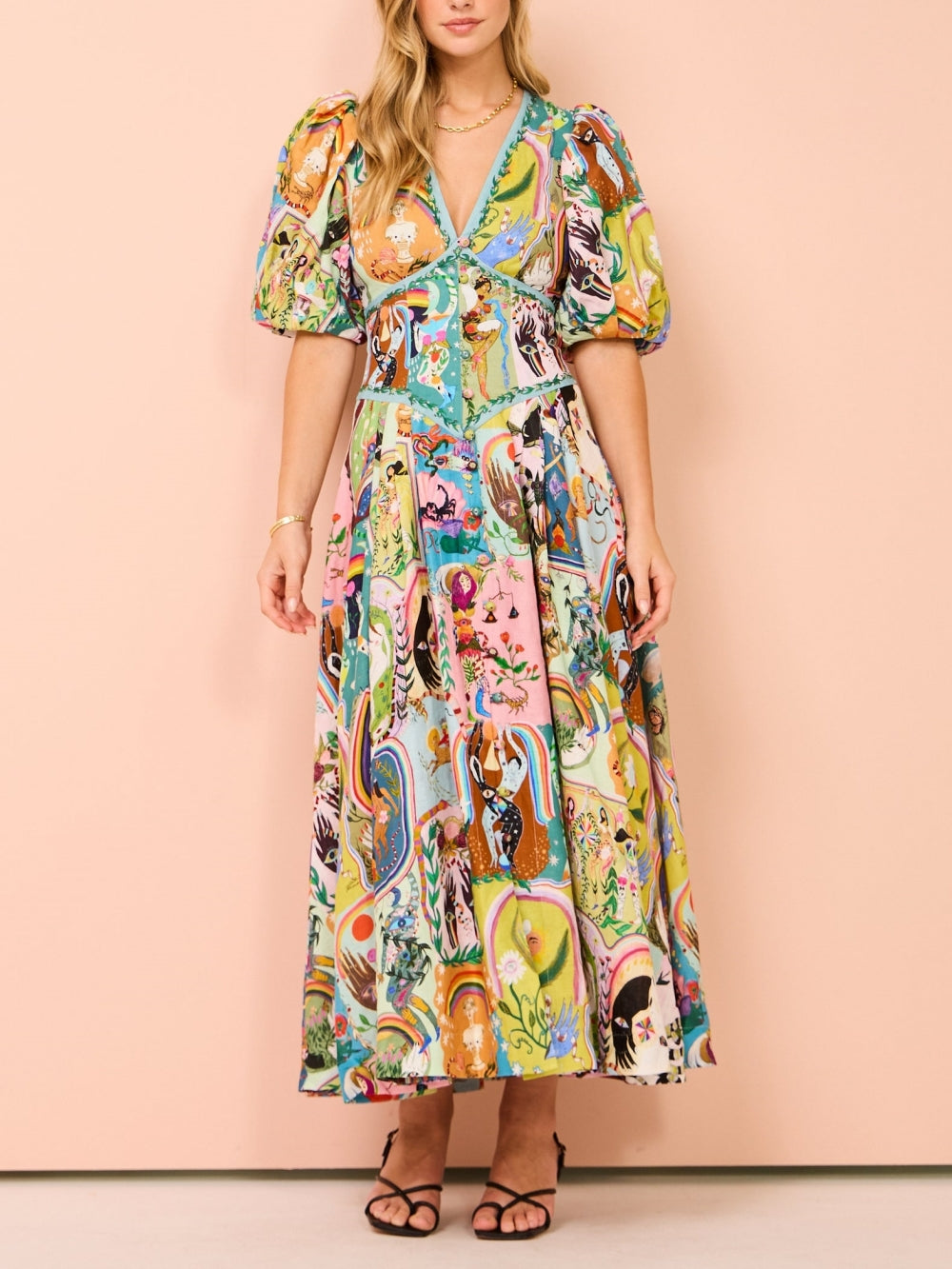Casual Midi Dress with Graffiti Print Evergreen