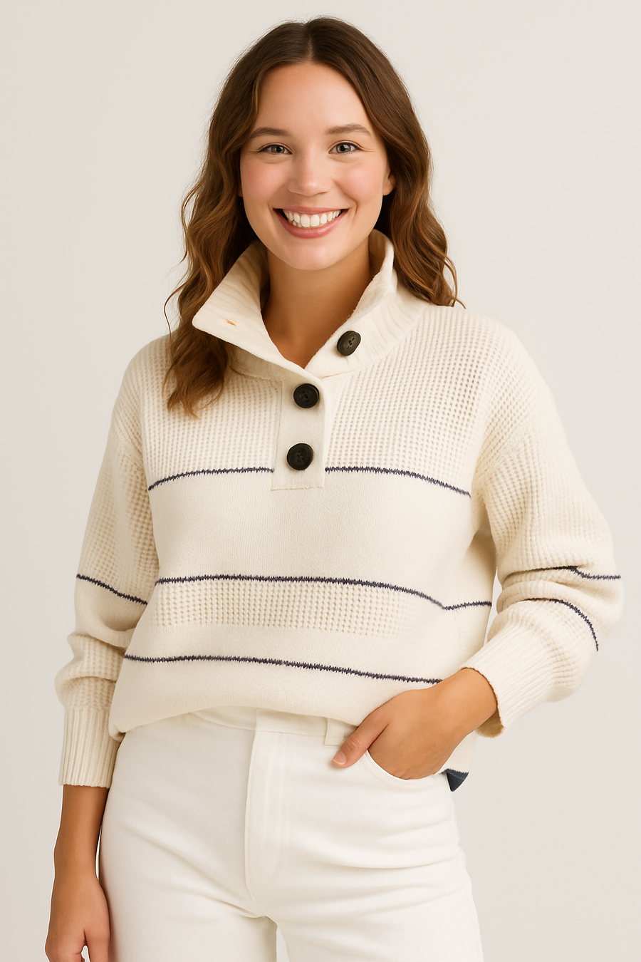 Button Collar Knit Pullover