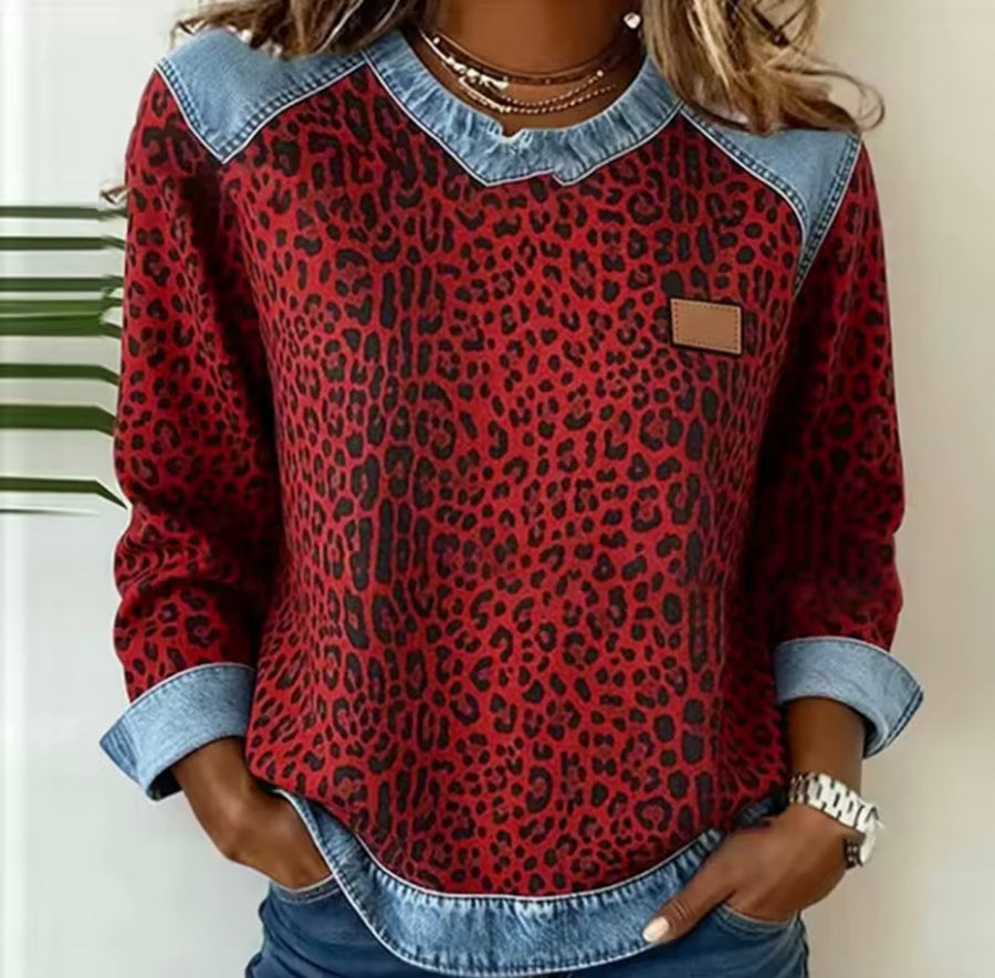 Irene | Animal Print Contrast-Trim Sweater