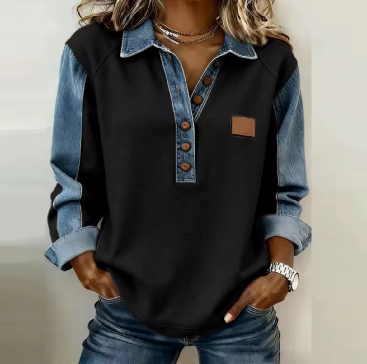 Cheryl | Two-Tone Collared Pullover