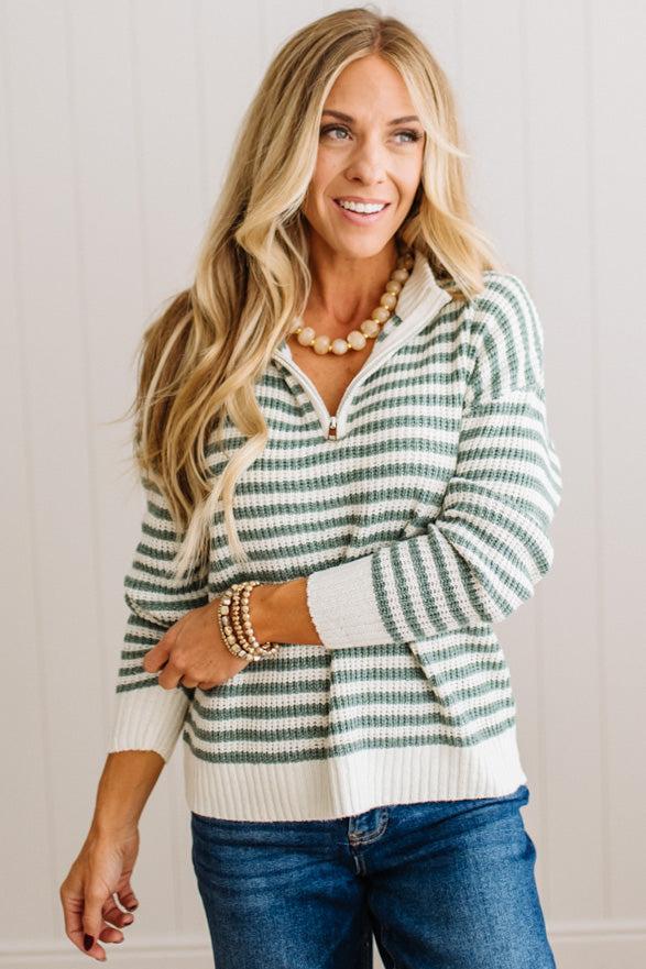 Kelly Half Zip Striped Sweater