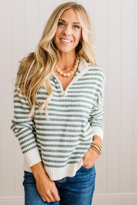 Kelly Half Zip Striped Sweater