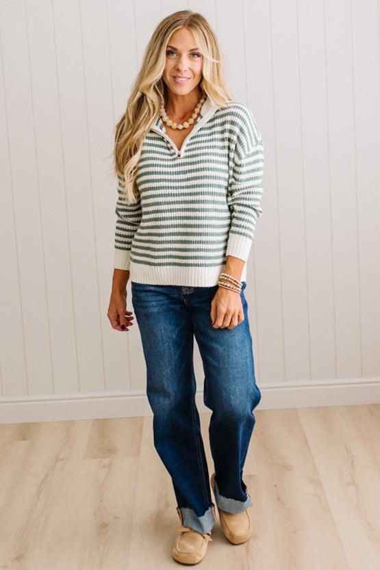 Kelly Half Zip Striped Sweater