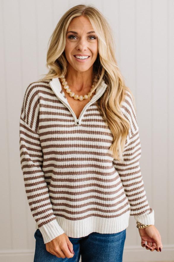 Kelly Half Zip Striped Sweater