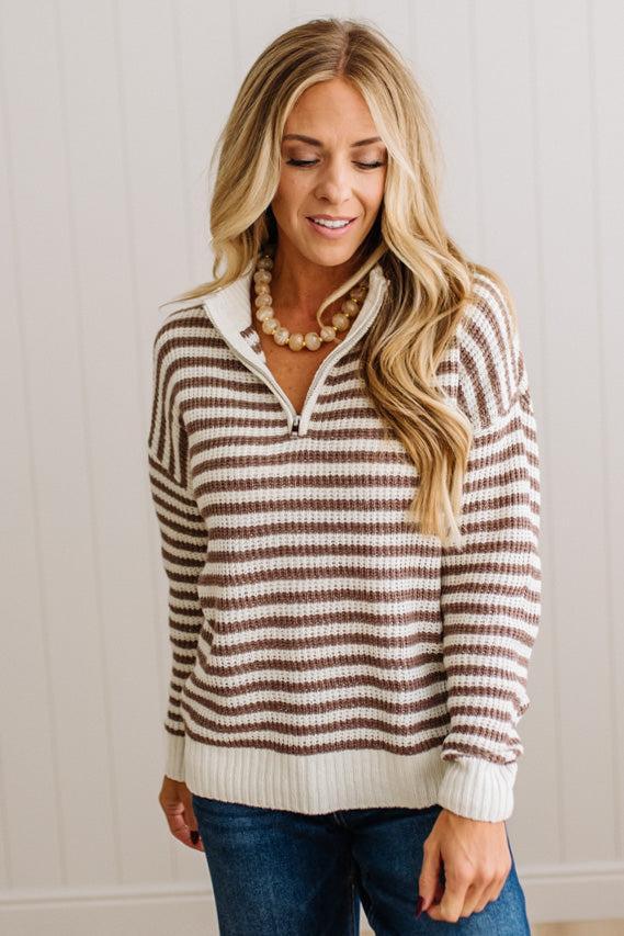 Kelly Half Zip Striped Sweater