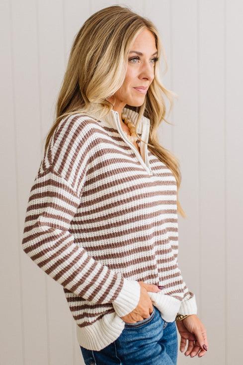 Kelly Half Zip Striped Sweater