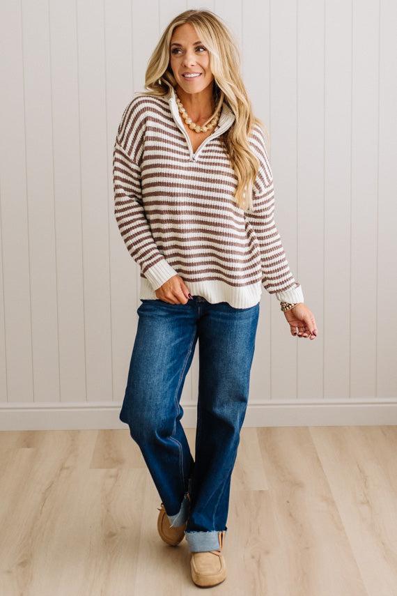 Kelly Half Zip Striped Sweater
