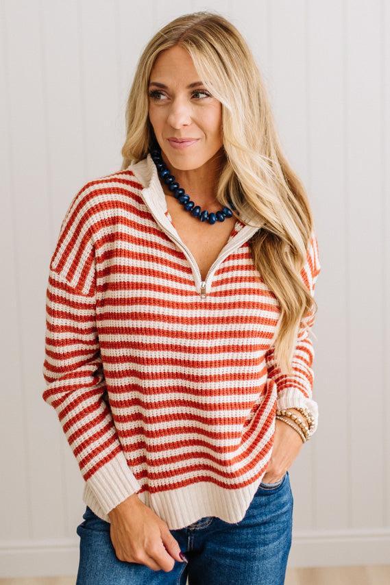 Kelly Half Zip Striped Sweater