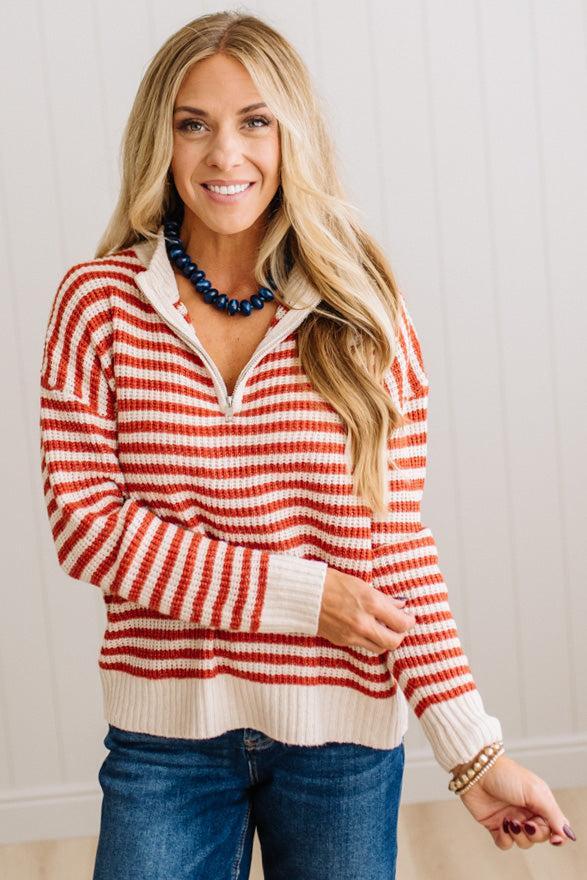 Kelly Half Zip Striped Sweater