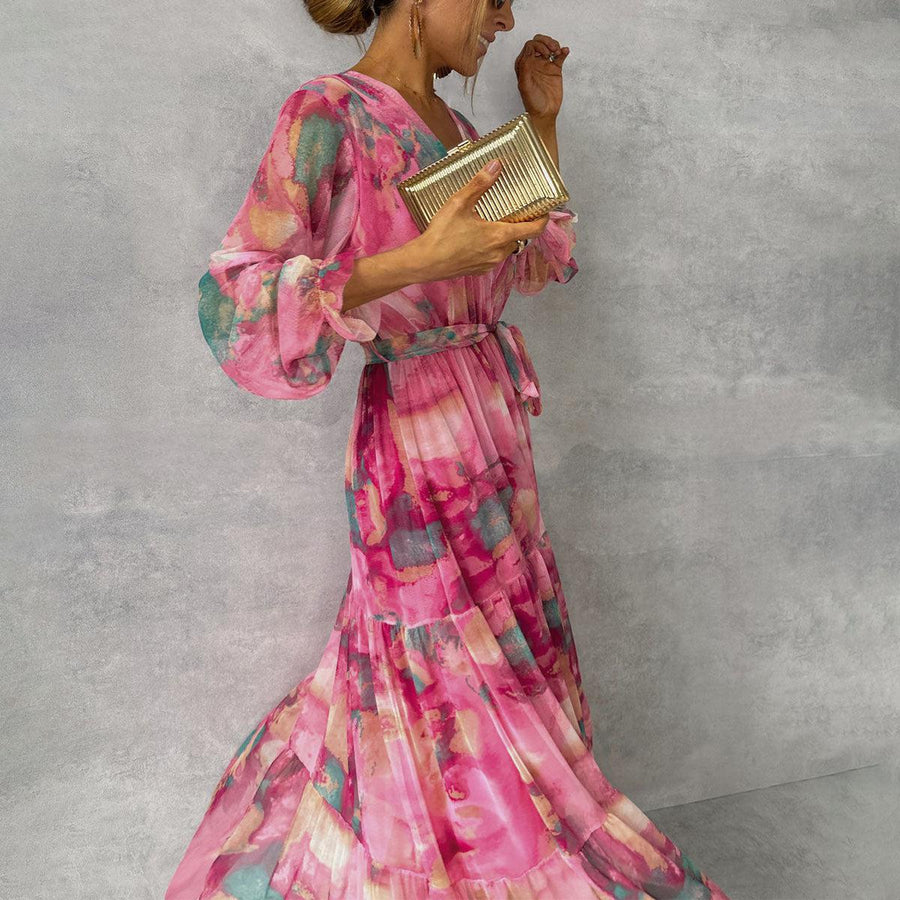 ZOEY | Vibrant Floral Wrap Dress with Flattering Tiered Silhouette