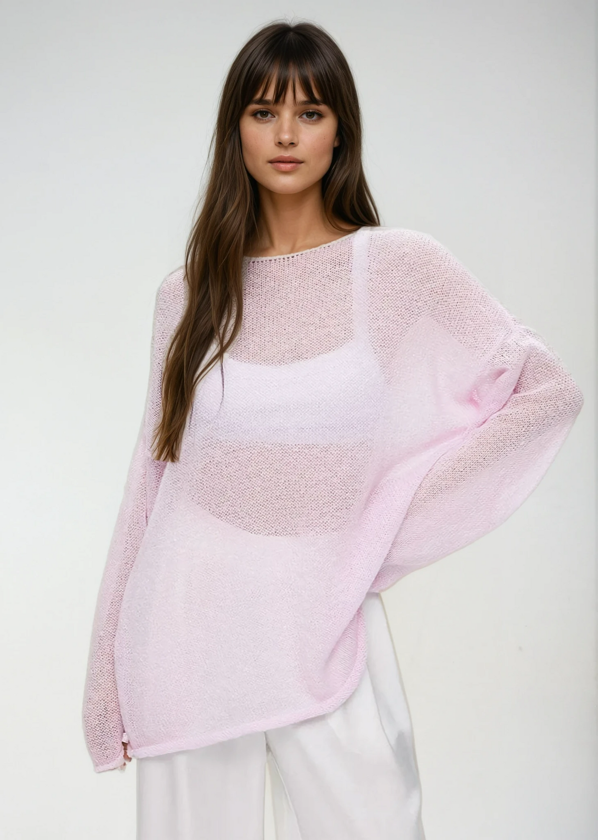 Sheer Pastel Pink Knit Sweater
