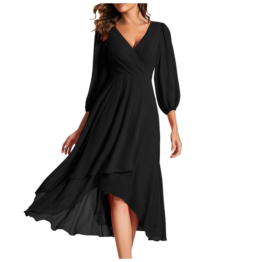 AURORA | Asymmetrical Dress with V-Neck and Flowing Skirt for Modern Elegance