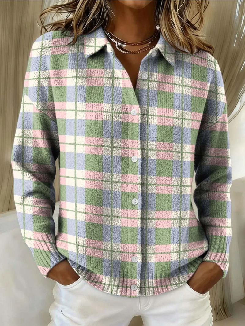 Margot | Pastel Plaid Button Cardigan