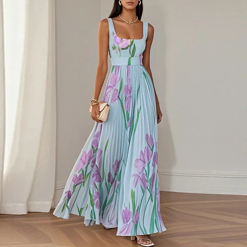 LYRA | Elegant Floral Maxi Dress with Flattering Pleated Silhouette