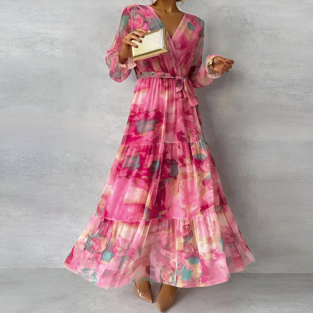LUCIA | Long Summer Dress with Floral Pattern and Adjustable Silhouette