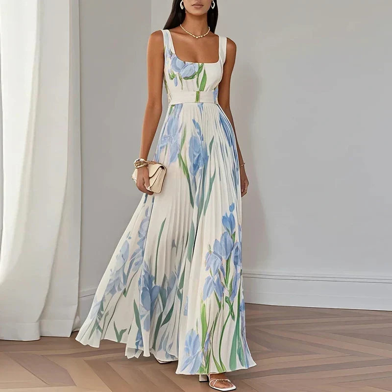 LYRA | Elegant Floral Maxi Dress with Flattering Pleated Silhouette