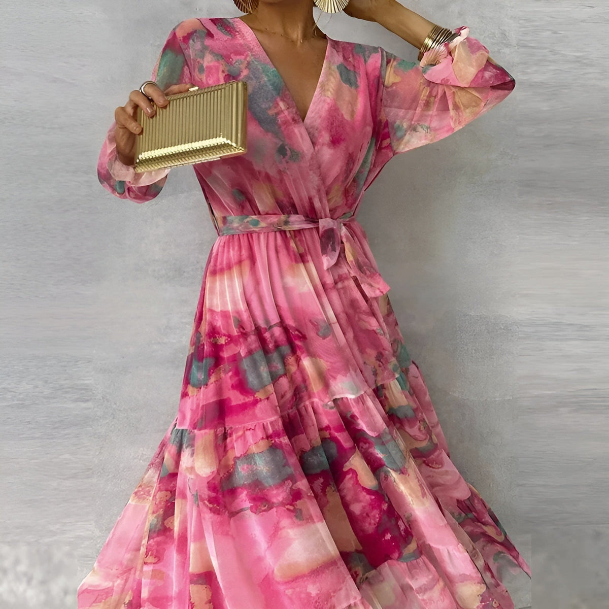 LUCIA | Long Summer Dress with Floral Pattern and Adjustable Silhouette