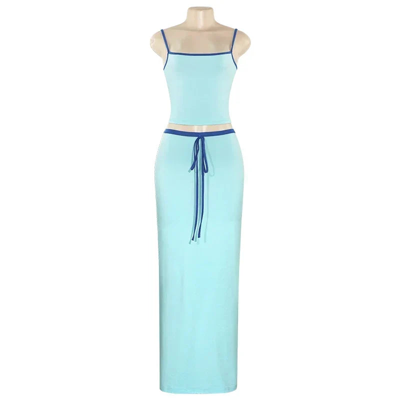 Two Piece Maxi Set – Casual Chic Crop Top and Skirt Set for Women