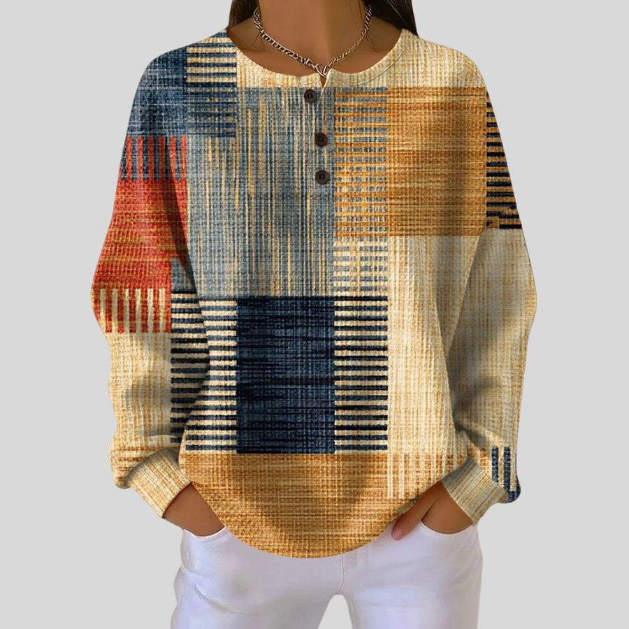 Emmeline | Patterned Button-Neck Top