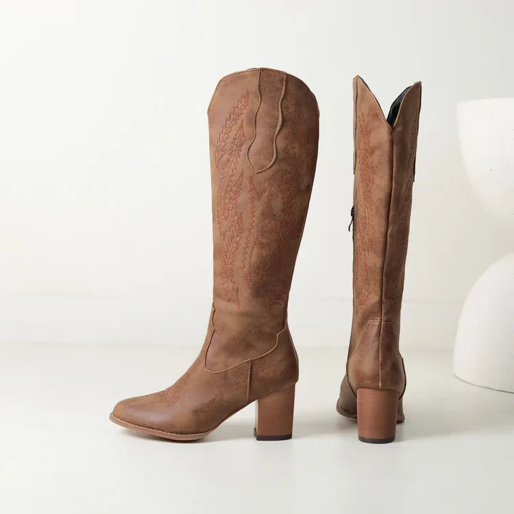 Brown Women's Knee-High Cowboy Boots