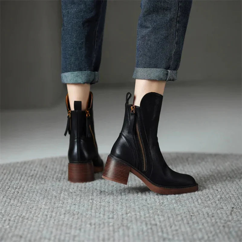 Women’s Zip-Up Ankle Boots with Block Heel